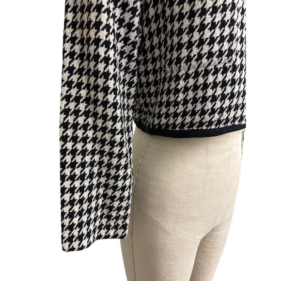 Vintage Wrapper Houndstooth Cropped Cardigan Jacket Size L Black & White Rayon/P - Picture 3 of 10
